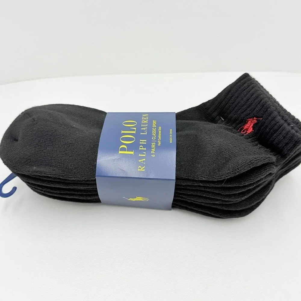 Polo Ralph Lauren Mens 6 Pack Classic Sport Cushioned Crew Socks Black 10-13